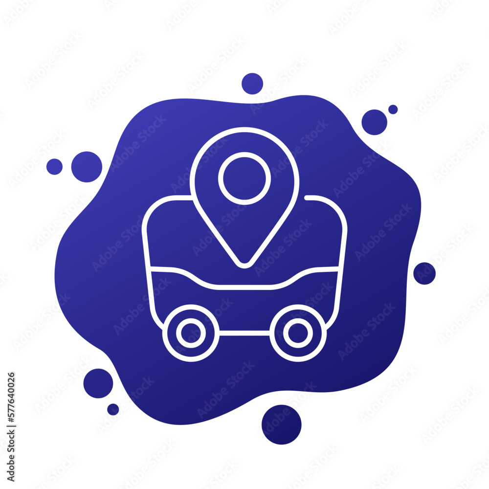 Poster delivery robot icon, autonomous bot line vector