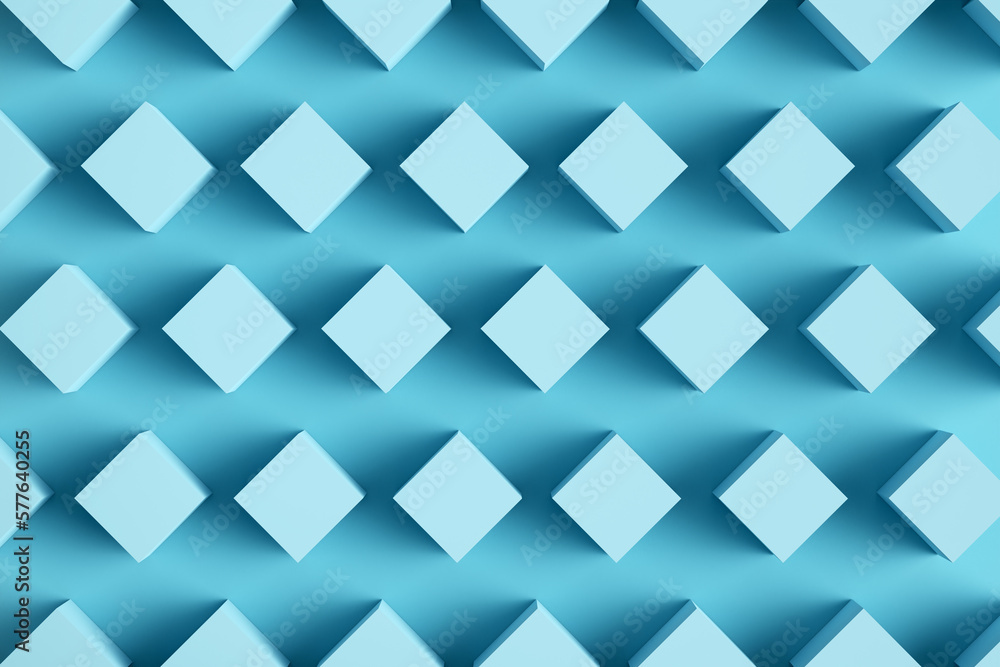 Poster cube blocks on blue background. abstract 3d rendering of geometric shapes. minimalistic background w