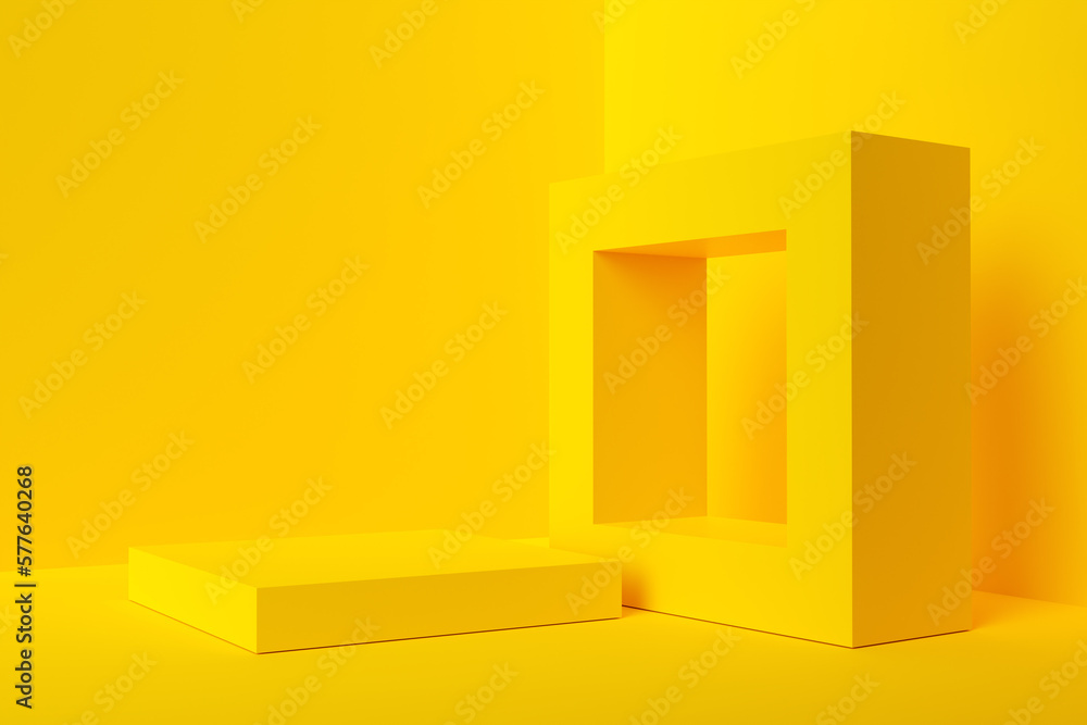 Aufkleber abstract geometric shapes on yellow background. minimal 3d rendering abstract background. set of abs