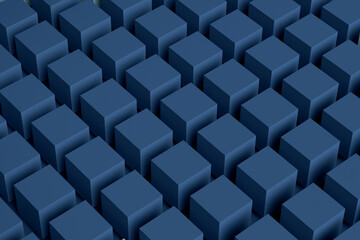 Row of abstract blue cubes in a pattern. Abstract geometric shapes still life composition. Futuristic technology. 3d rendering.