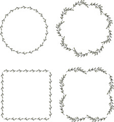 Set of frames with amazing green branches on white background. Vector image.