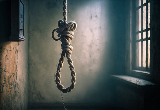 Noose in prison room. Generative Ai