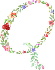 Monogram letter G made of watercolor flowers, leaves, branches, berries. Hand drawing illustration isolated on white background. Vector EPS.