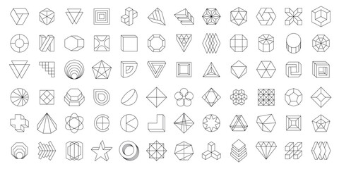 Vector set. Linear geometric shapes. Minimalist modern forms. Abstract logo symbols. Collection of modern geometric icons.