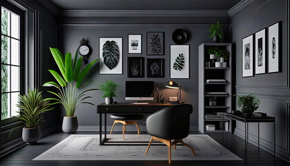 Modern black style interior design idea. Living room. Concept for designers and architects. Generative AI