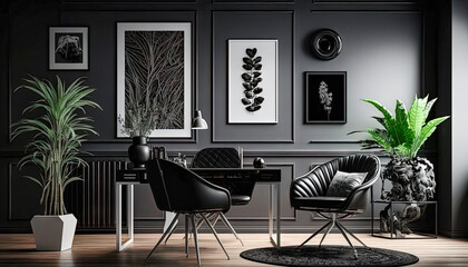 Modern black style interior design idea. Living room. Concept for designers and architects. Generative AI