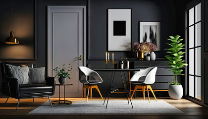 Modern black style interior design idea. Living room. Concept for designers and architects. Generative AI