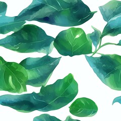 Watercolor seamless green leaves pattern, created with generative ai technology