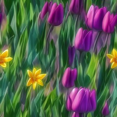 Seamless tulip pattern, created with generative ai technology