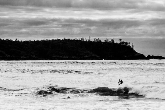 Surfing during a storm in Canada