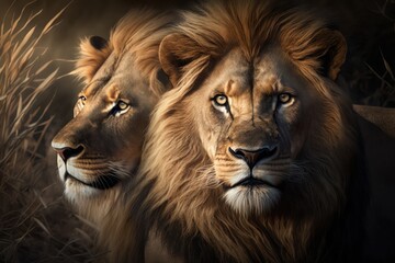 Naklejka premium Portrait of a lion, , generative ai