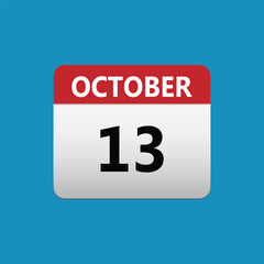 13th October calendar icon. October 13 calendar Date Month icon. Isolated on blue background