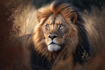 Obraz premium Portrait of a lion, , generative ai