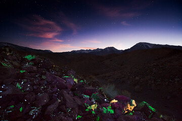 Flourescent minerals at a tailings pile in the Tungsten Hills just outside of Bishop, CA