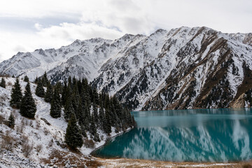 Big Almaty Lake in the mountains of Central Asia