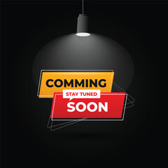 Coming soon stay tuned light effect with dark background banner.