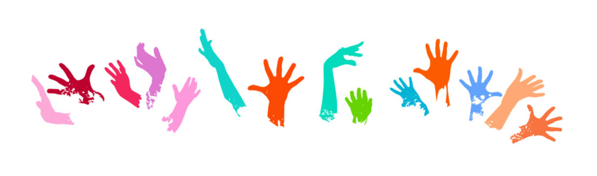 Colored palms of people. Vector illustration