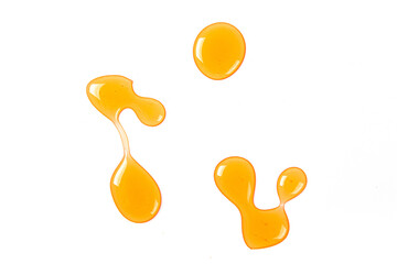honey drops isolated on white background, Top view.