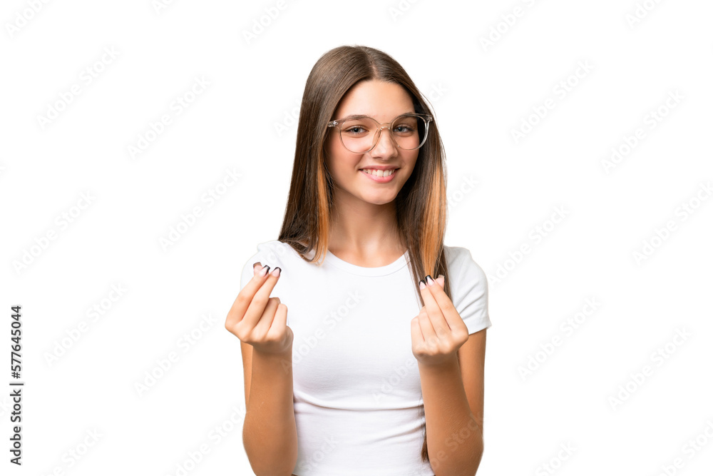 Sticker Teenager caucasian girl over isolated background making money gesture