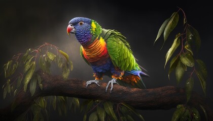 rainbow lorikeet on a branch generative ai