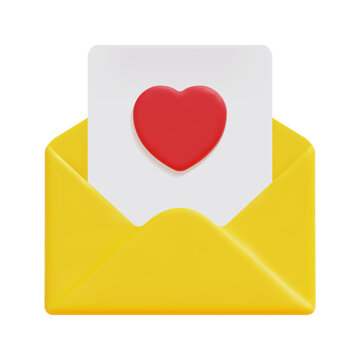 3d mail envelope with letter and heart icon vector. Isolated on white background. 3d love, wedding and valentine day concept. Cartoon minimal style. 3d email icon vector render illustration.