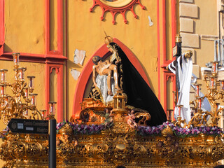 Holy Week in Spain, the procession of the Blessed Virgin Mary holding Jesus Christ in her arms.
