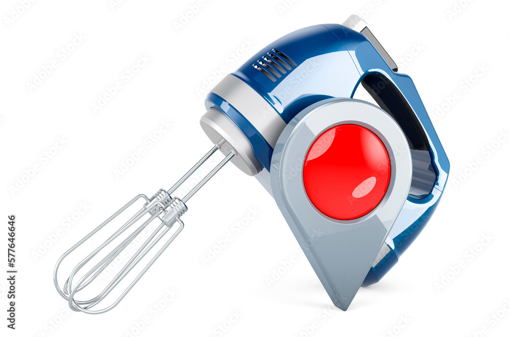 Poster hand kitchen mixer with map pointer. 3d rendering