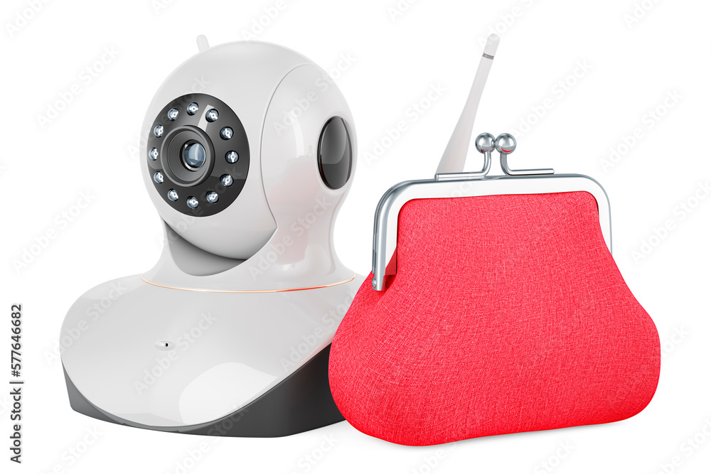 Aufkleber purse coin with internet protocol camera, 3d rendering
