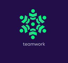 Center teamwork logo. Unique design color transitions. Creative brainstorming business logo template. vector.