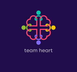 Team heart people logo. Unique design color transitions. Team and joint success logo template. vector.