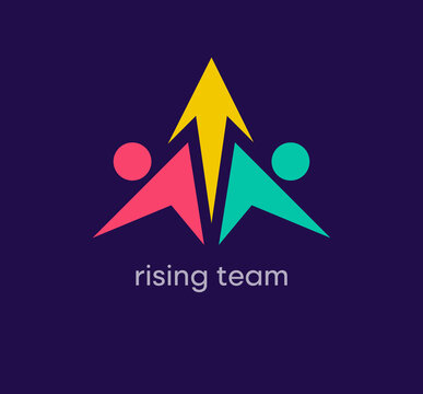Rising team and arrow logo. Unique design color transitions. Team logo template advancing to the top. vector.