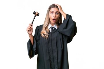 Judge Uruguayan woman over isolated background with surprise expression