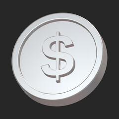 3d render realistic silver dollar coins minimal floating front view forex uiux currency icon money isolated
