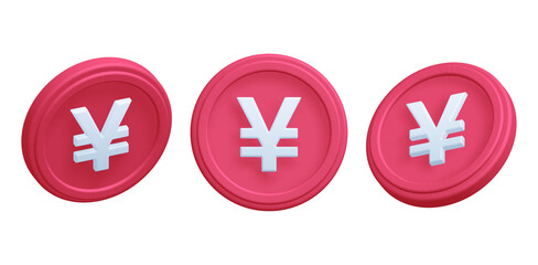 Obraz premium 3d render multiple angles animated pink red clay icon japanese china yen asia money finance trade coin currency isolated background