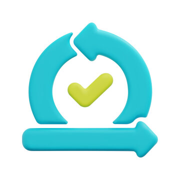 3d acceptance icon vector. Isolated on white background. 3d agile, business and technology concept. Cartoon minimal style. 3d cycle arrows with check mark icon vector render illustration.