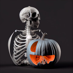 skeleton and pumpkin, generative ai