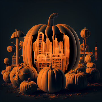 imaginary pumpkin city, generative ai