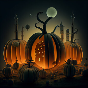imaginary pumpkin city, generative ai