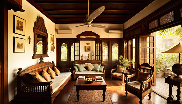modern luxury asian indian living room, generative ai