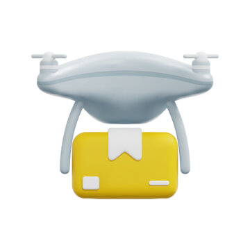 3d delivery drone with box icon vector. Isolated on white background. 3d drone technology concept. Cartoon minimal style. 3d drone icon vector render illustration.