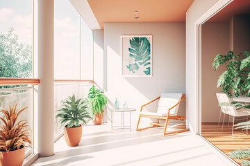 modern bright luxury apartment balcony, generative ai
