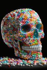 Fototapeta na wymiar Sweet death concept: Human skull made of colorful candies