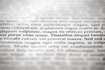 Lorem Ipsum text on printed on paper, sample document, selective focus