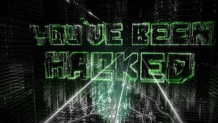Hacker is breaking the matrix inside of the futuristic cyberspace. Projecting a phrase You`ve Been Hacked in the futuristic matrix. Hackers are accessing futuristic computer matrix. Data Processing. - Powered by Adobe