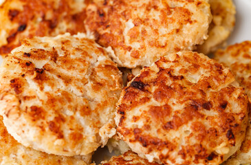 Fried chicken cutlets, in bulk selective focus