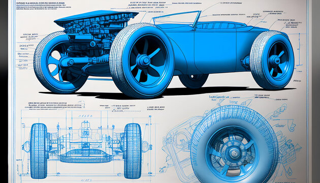 Finite Element Analysis, 3D Illustration. Von Mises Stress Isometric View Of Car Suspension Hub With Scale On Top Of Engineering  Blue Print