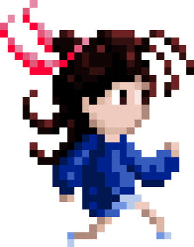 Girl run running pixel art vector illustration