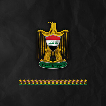 Republic of Iraq Emblem with Golden style and black background