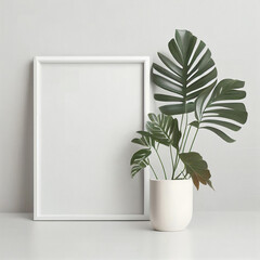 trendy vase with plant on the white background, beautiful border. generative ai.