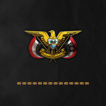 Republic of Yemen Emblem with Golden style and black background

